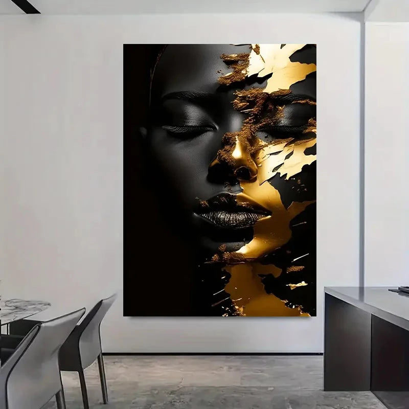 Modern African Women Golden Canvas Art Poster Printing, Canvas Wall Art, For Living Room And Bedroom Home Decoration