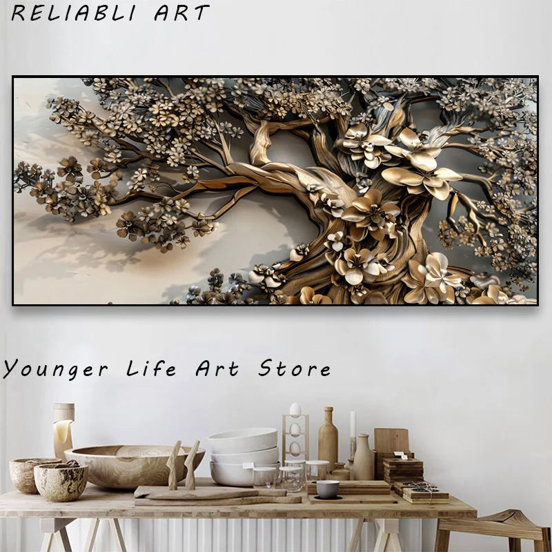 Abstract 3D Rich Tree Canvas Painting, Nordic Style ,Wall Art Pictures ,Poster and Prints for Living Room Home Decor No Frame