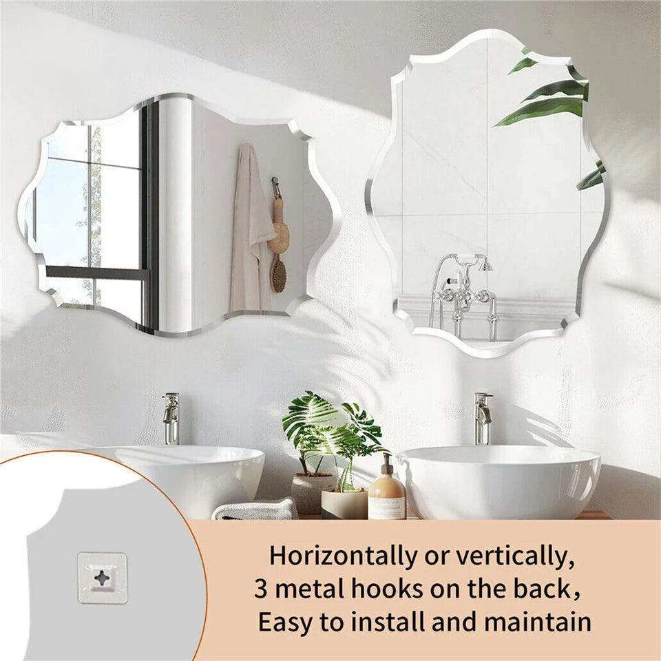 Frameless Wall Mirror Scallop Oval Mirror Accent Decor Mirror Vanity Mirror w Beveled Edge 28x20 inch/32x24inch for Bathroom