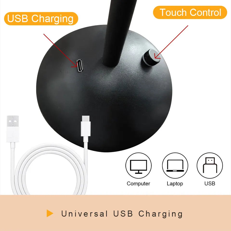 LED Table Lamp Touch Sensor Dimming USB Rechargeable Stand Desk Lamp Night Light Retro Bedside Lamp Restaurant Hotel Bar Bedroom