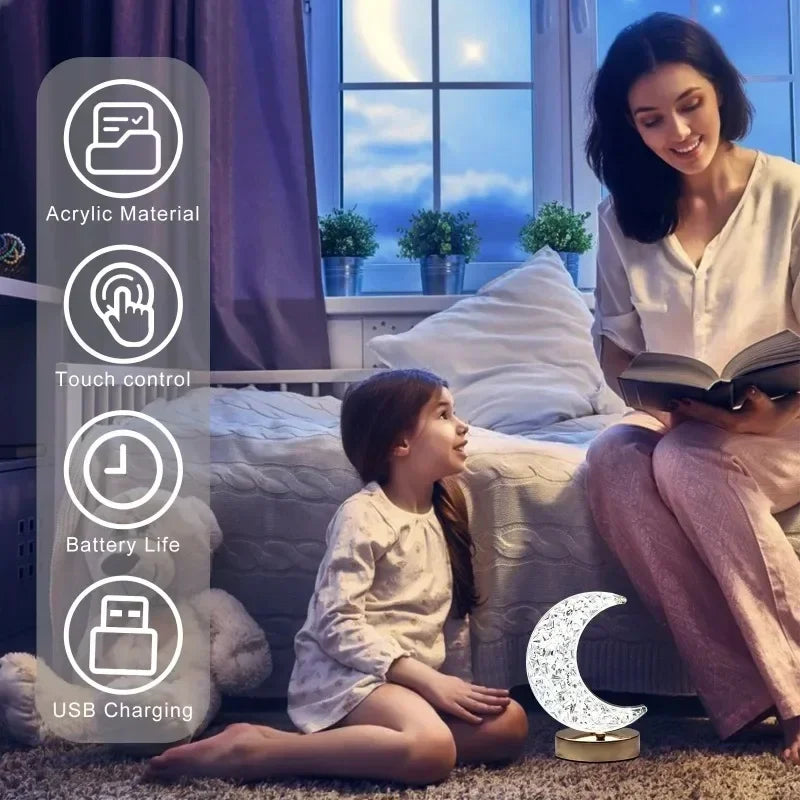 Bedroom-color touch switch control crystal LED star moon home decor bedside light creative charging atmosphere night light