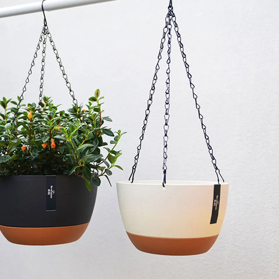 2 Sets Hanging Basket Type Flowerpot Garden Plastic Pots Outdoors Planter Chain Plants Metal Container Large Hanging Flower Pot
