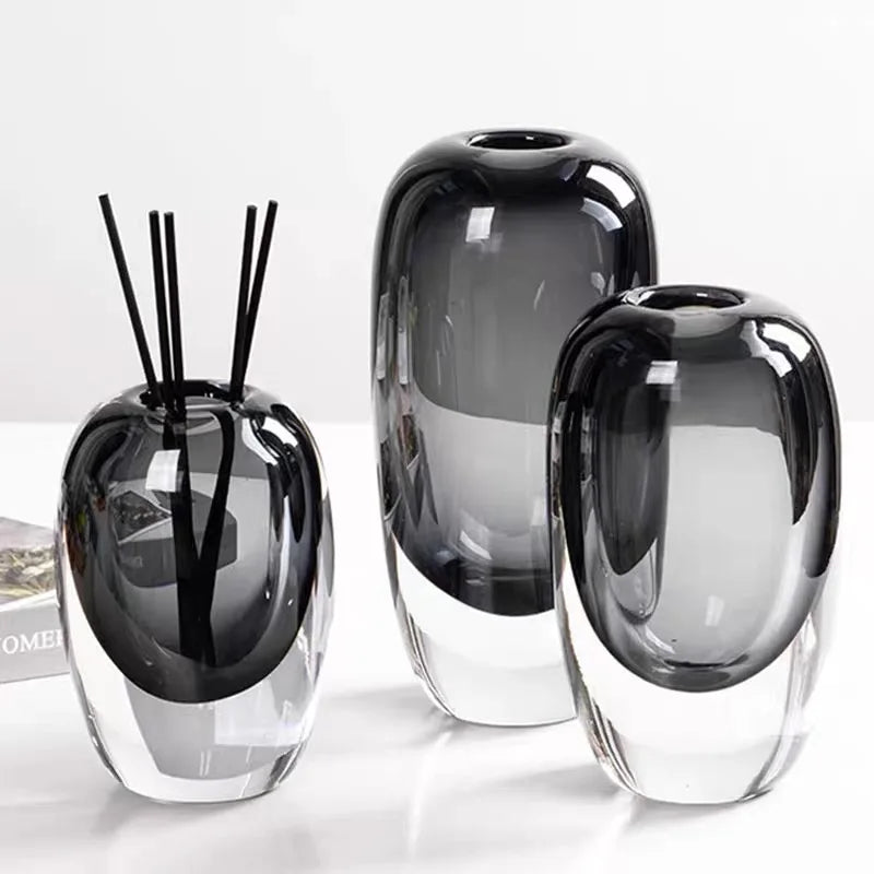 Transparent Glass Vase Crystal Flower Hydroponic Vase Modern Indoor Room Decor Decorative Vases for Living Room Table Decoration