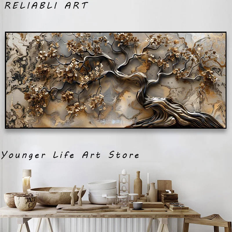 Abstract 3D Rich Tree Canvas Painting, Nordic Style ,Wall Art Pictures ,Poster and Prints for Living Room Home Decor No Frame