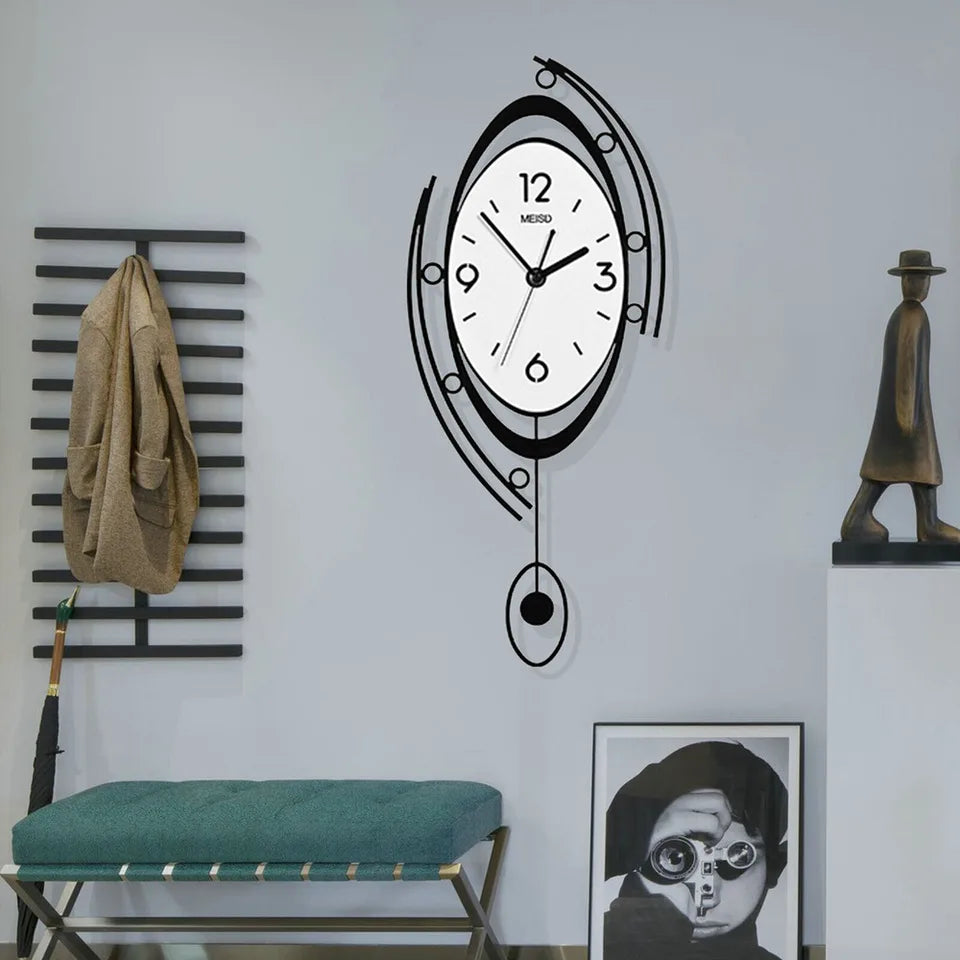 Large Nordic Wall Round Clock 3D Hollow Figures Creative Clock Battery Powered Wall Home Living Room Decor Metal Nonrust Pointer