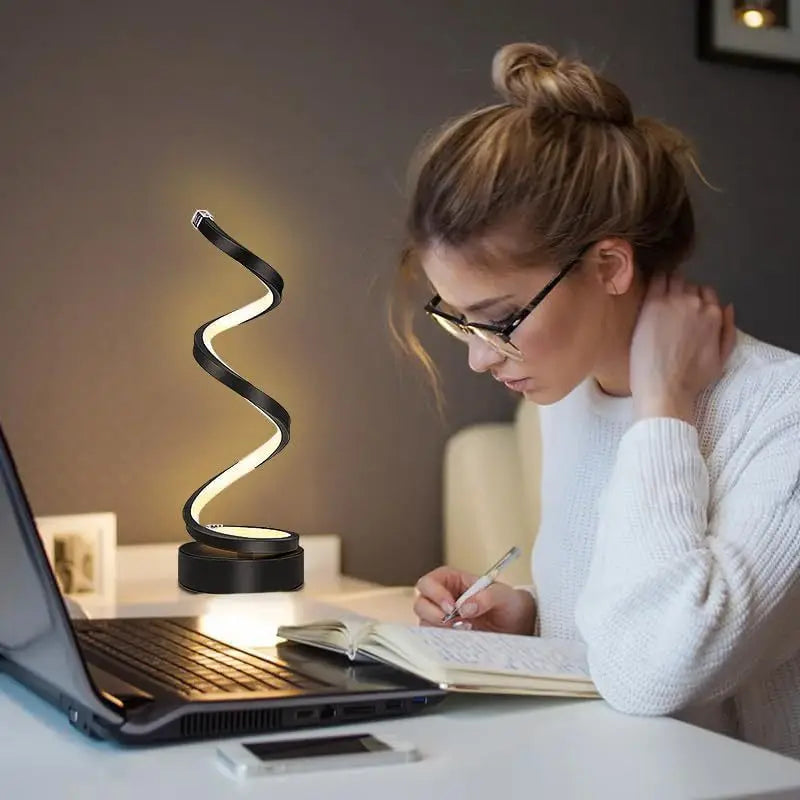1pc spiral table lamp for bedroom, office, bedside table, bookshelf, living room, home decoration