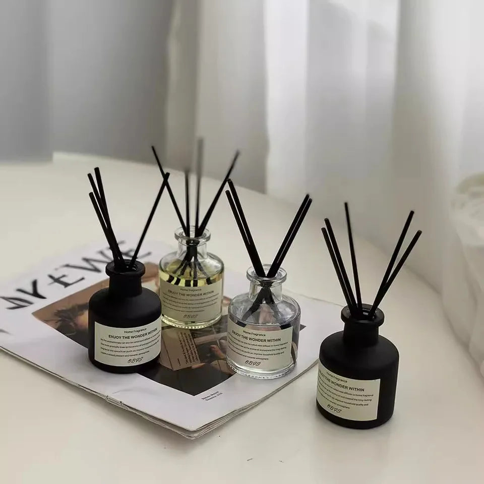 50ML Flameless Home Fragrance Room Freesia Jasmine Fragrance Oil with Rattan Diffuser Stick Home Room Air Freshener Deco