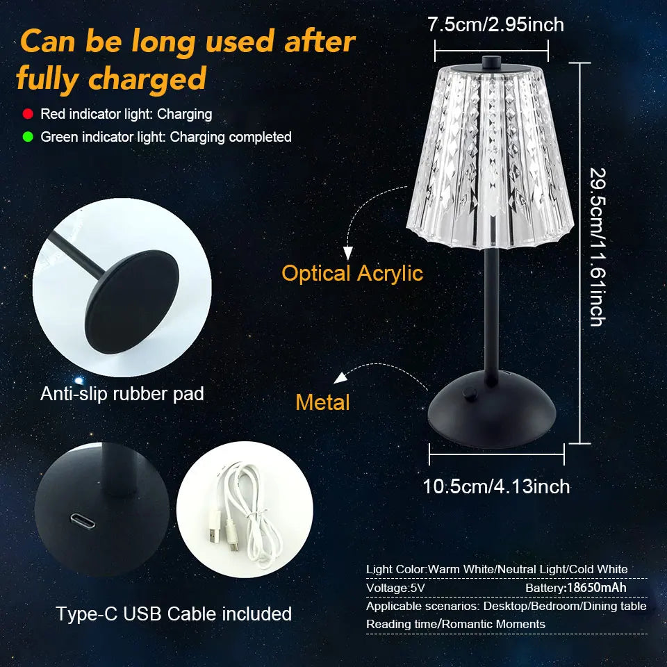 LED Table Lamp Touch Sensor Dimming USB Rechargeable Stand Desk Lamp Night Light Retro Bedside Lamp Restaurant Hotel Bar Bedroom