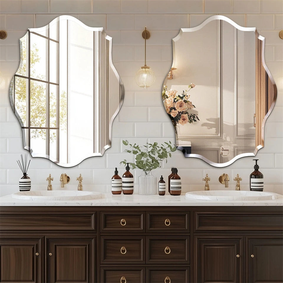 Frameless Wall Mirror Scallop Oval Mirror Accent Decor Mirror Vanity Mirror w Beveled Edge 28x20 inch/32x24inch for Bathroom