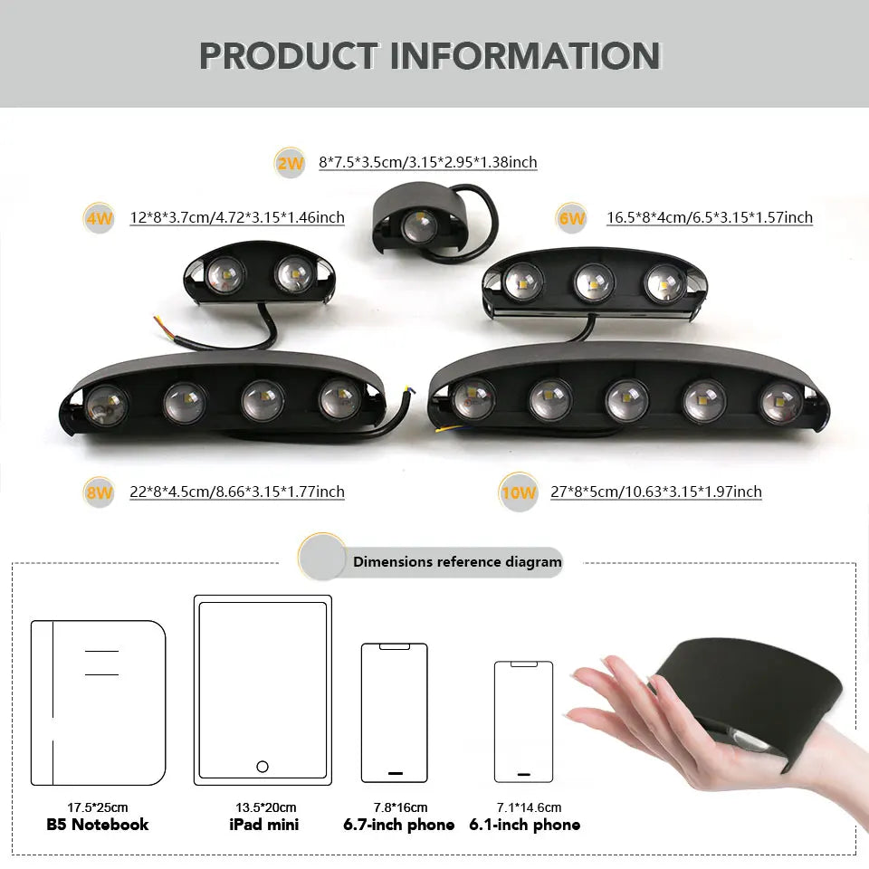 Aluminum LED Wall Light 110V 220V  Waterproof Light Outdoor  Up Down Wall Mount Lights Stairway Corridor Garden Lights Outdoor