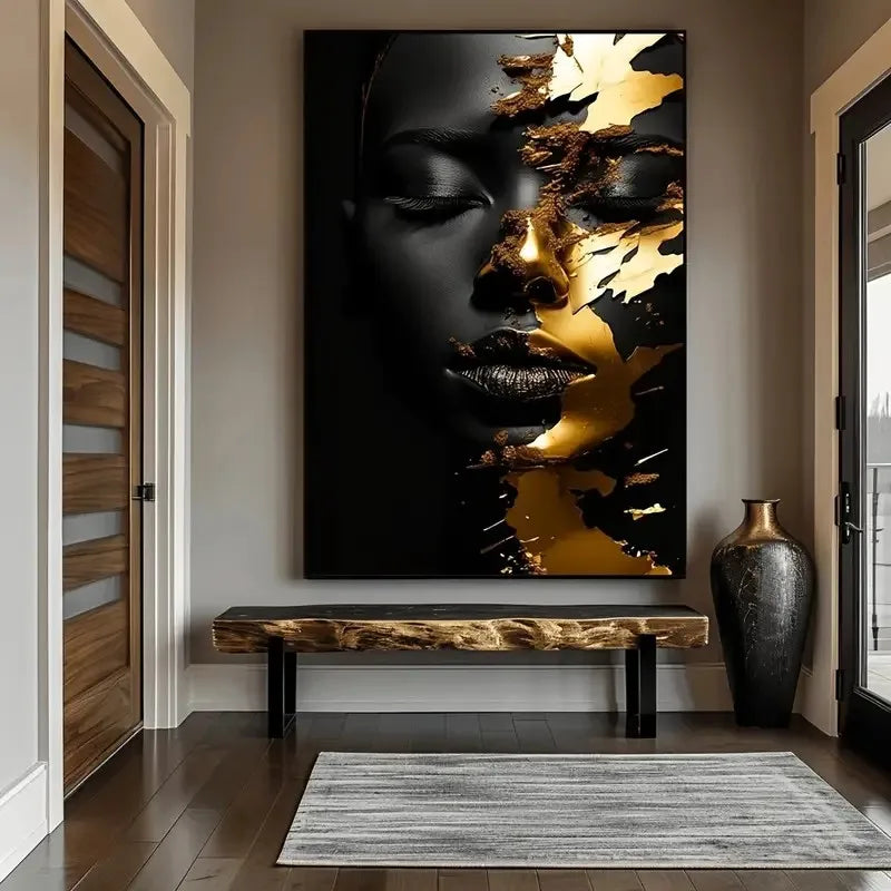 Modern African Women Golden Canvas Art Poster Printing, Canvas Wall Art, For Living Room And Bedroom Home Decoration
