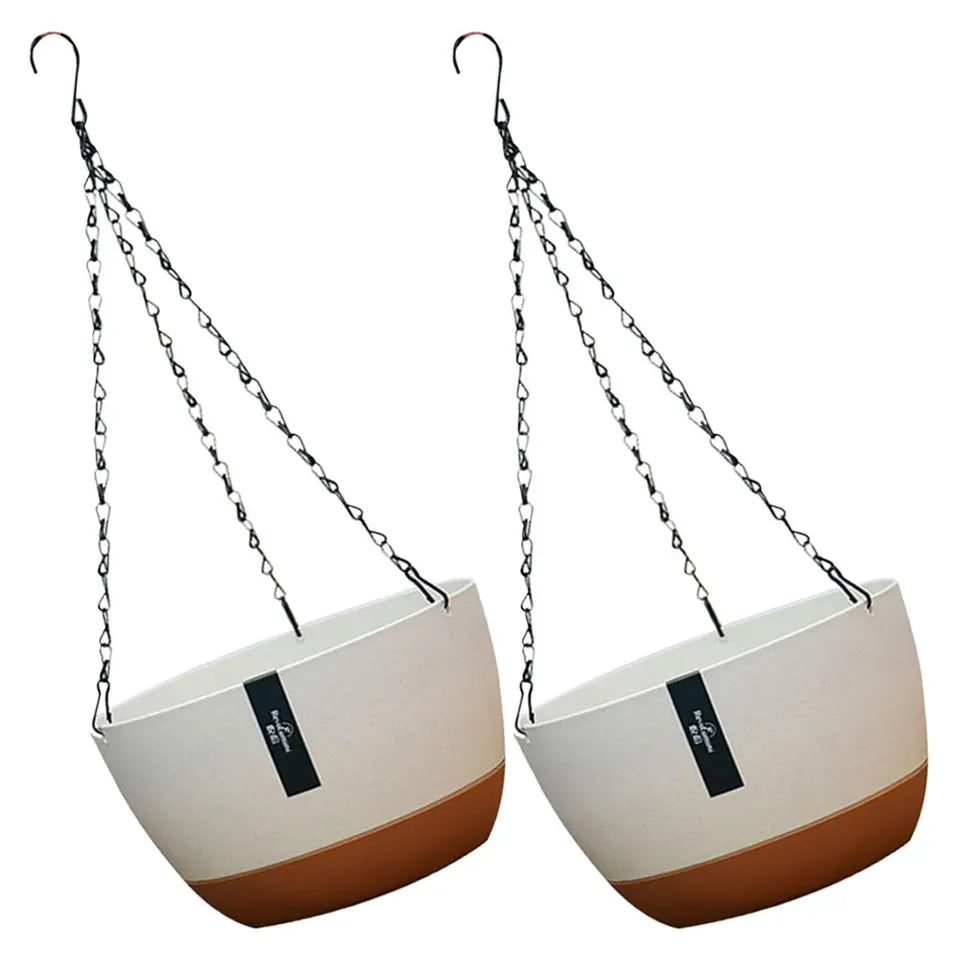 2 Sets Hanging Basket Type Flowerpot Garden Plastic Pots Outdoors Planter Chain Plants Metal Container Large Hanging Flower Pot