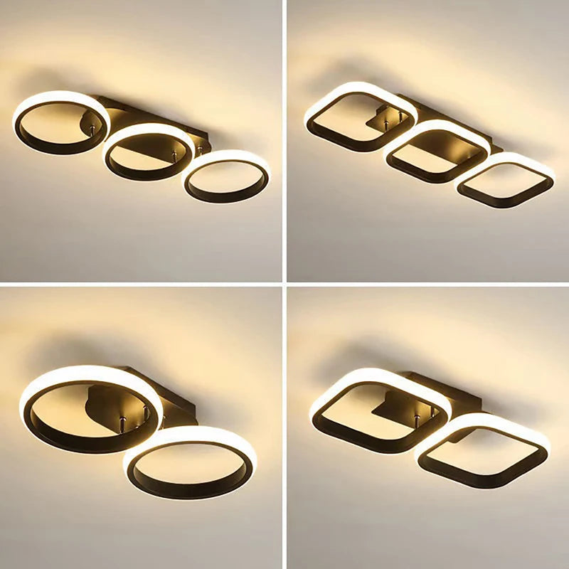 Modern LED Ceiling Light Square Ring Round Ring Bedroom Kitchen Balcony Corridor Stairwell Lighting 2/3 Heads Home Led Lighting