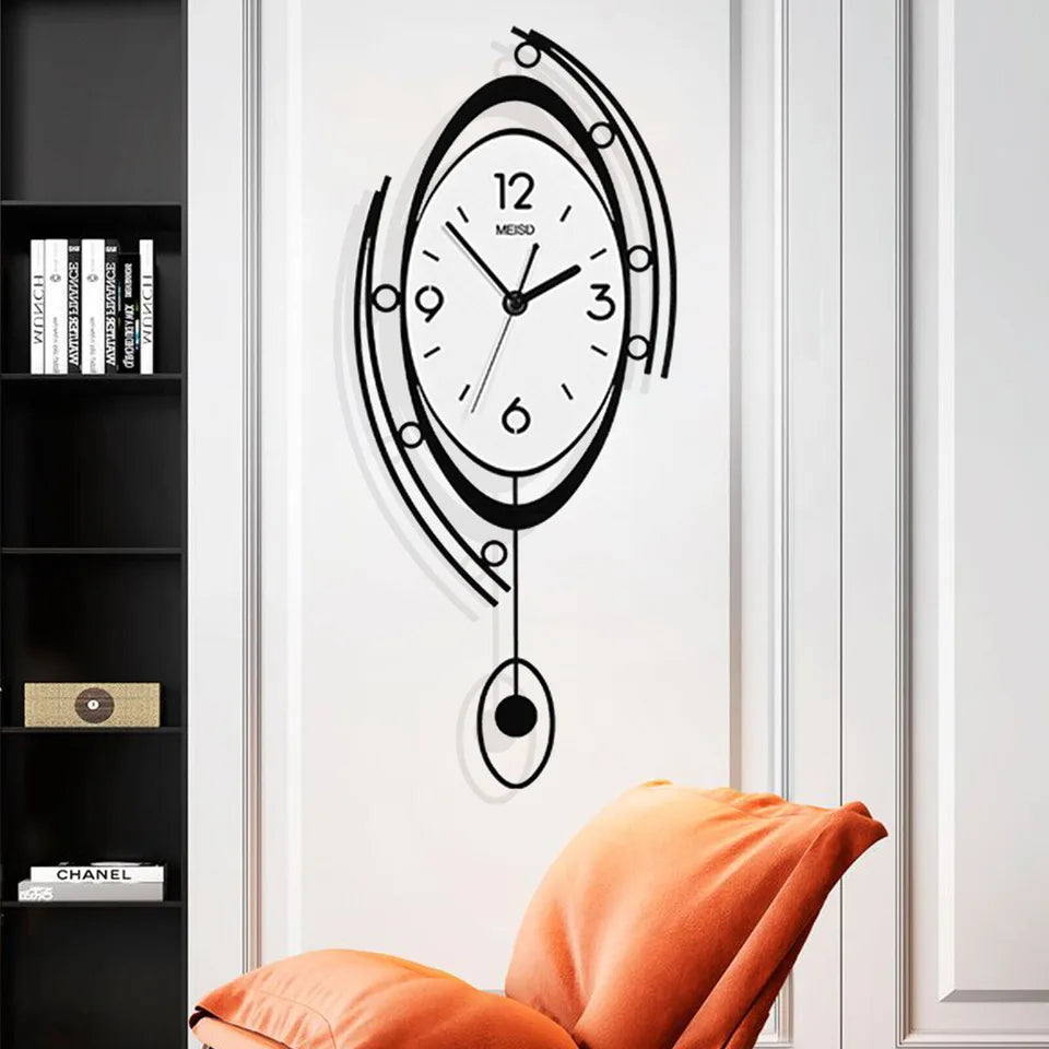Large Nordic Wall Round Clock 3D Hollow Figures Creative Clock Battery Powered Wall Home Living Room Decor Metal Nonrust Pointer