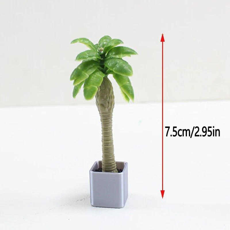 Mini Simulated Potted Plants Bamboo Bonsai Model Miniature Dollhouse Coconut Tree for Indoor Sand Table Floor Decoration Display