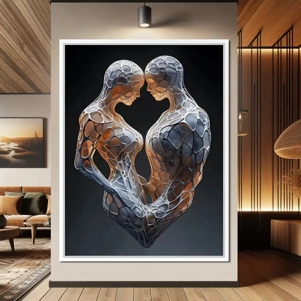 Abstract Creative 3D Mesh Sculpture Art Poster Print Aesthetic Couple Statue Canvas Painting Living Room Bedroom Home Decoration