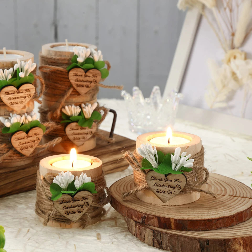 10-50Pcs Wedding Candles Favors for Guests Gift Wood Tealight Candle Holder Bulk Bridal Shower Tealight Holder Thank You Gifts
