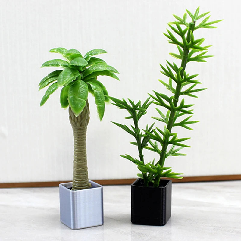 Mini Simulated Potted Plants Bamboo Bonsai Model Miniature Dollhouse Coconut Tree for Indoor Sand Table Floor Decoration Display