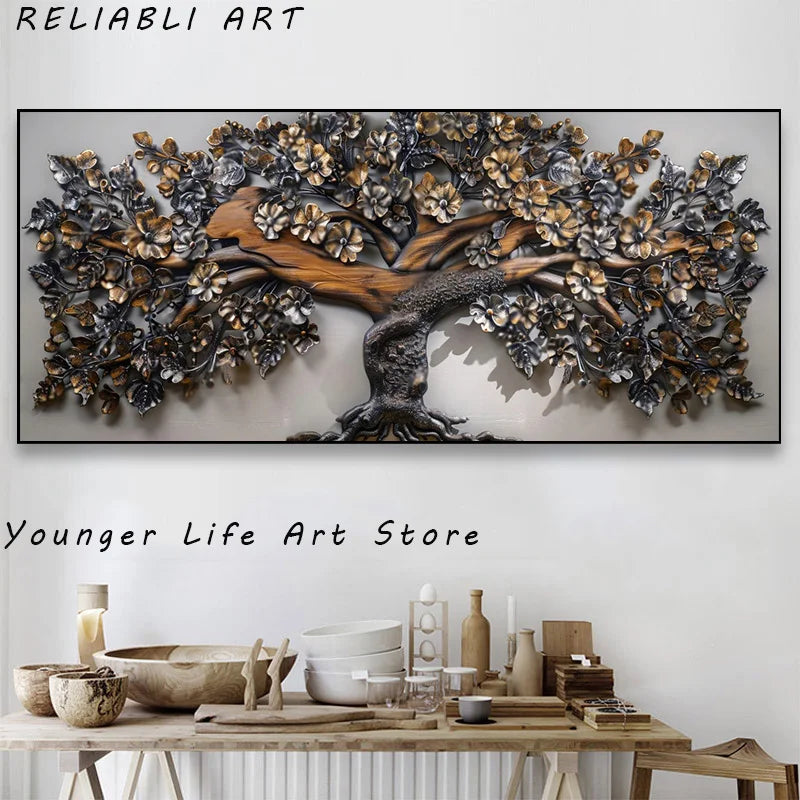 Abstract 3D Rich Tree Canvas Painting, Nordic Style ,Wall Art Pictures ,Poster and Prints for Living Room Home Decor No Frame