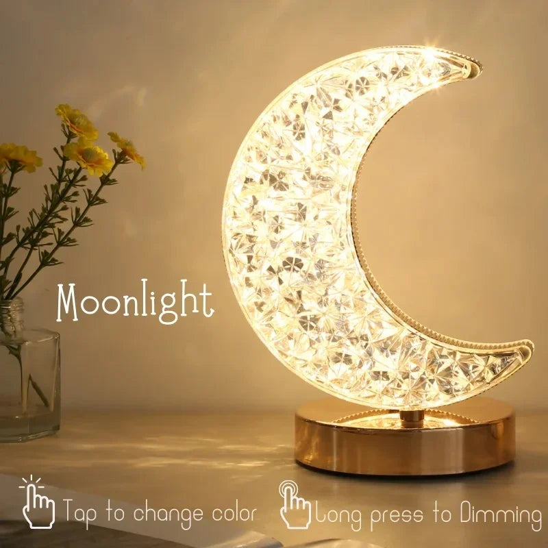 Bedroom-color touch switch control crystal LED star moon home decor bedside light creative charging atmosphere night light