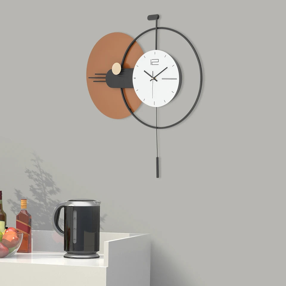 Modern Wall Clock, Silent Decorative Wall Clock with Pendulum, Wall Decor Clock for Bedroom, Living Room, Office Indoor