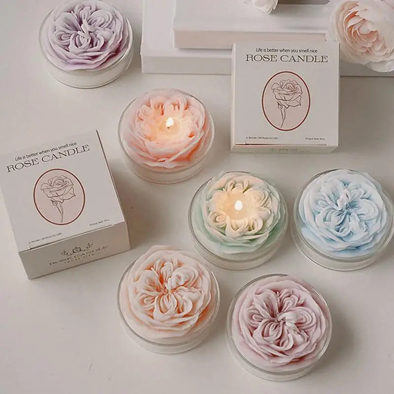 1Pc Beautiful rose Flower Scented Candle Smokeless Low Temperature Soy Wax Aromatherapy Candles Ornament Home Decoration Gifts