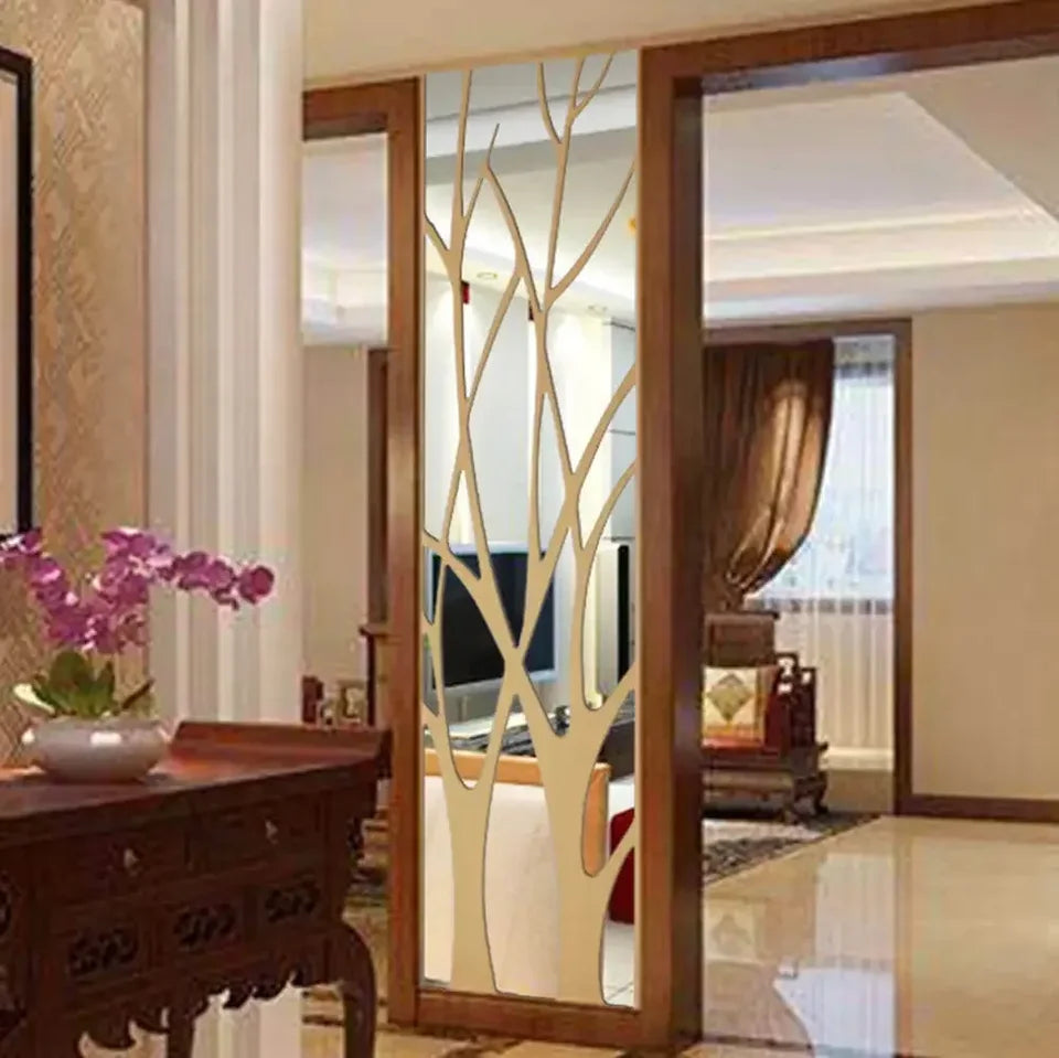 3D Mirror Wall Sticker Tree Acrylic Decal DIY Art Mirror Surface Wall Sticker for TV Background Home Living Room Bedroom Decor