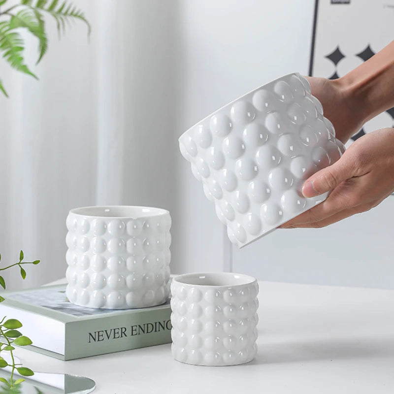 Ceramic Flowerpots European-style Indoor White Bubbles High Sense Small Potted Plants Special Ornaments for SucculentPhalaenopsi