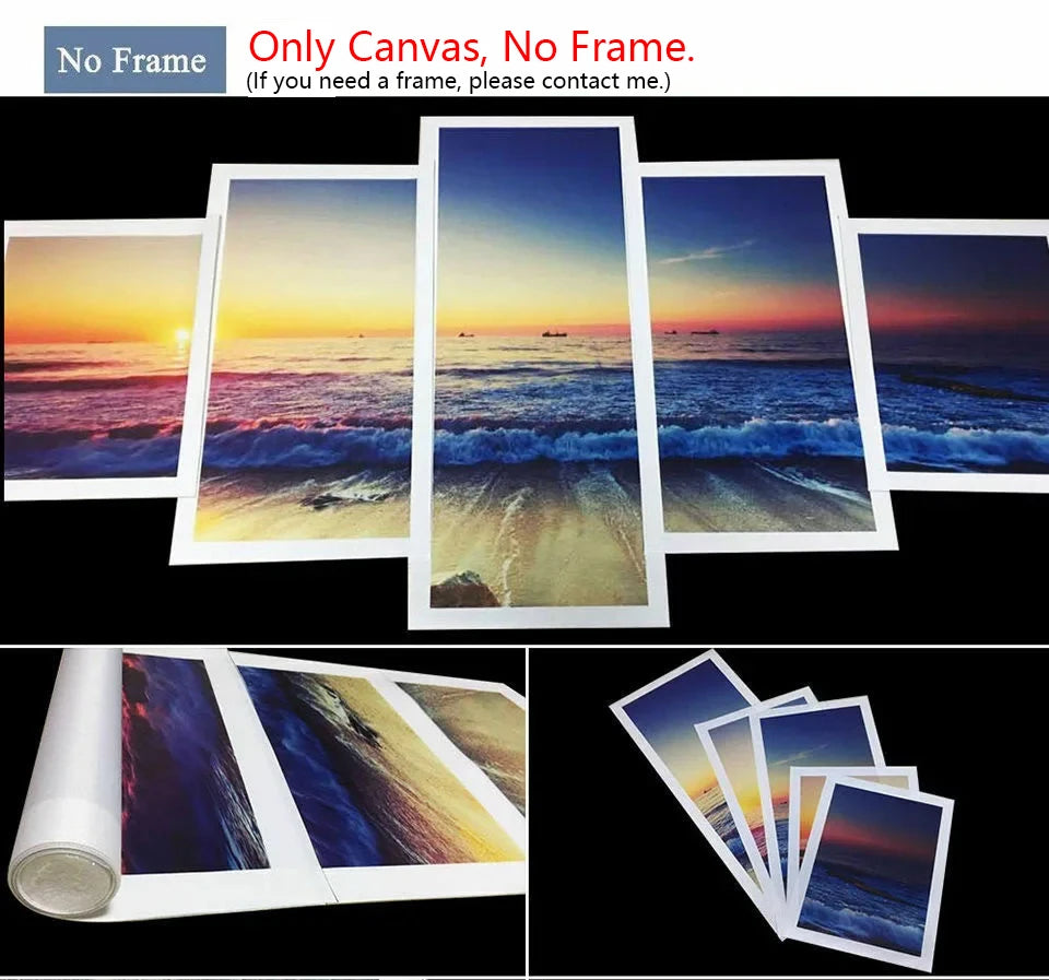 5pcs Canvas Painting Wall Art New York City Construction Scenery Pictures Prints Night View Landscape Poster Home Decor Unframed