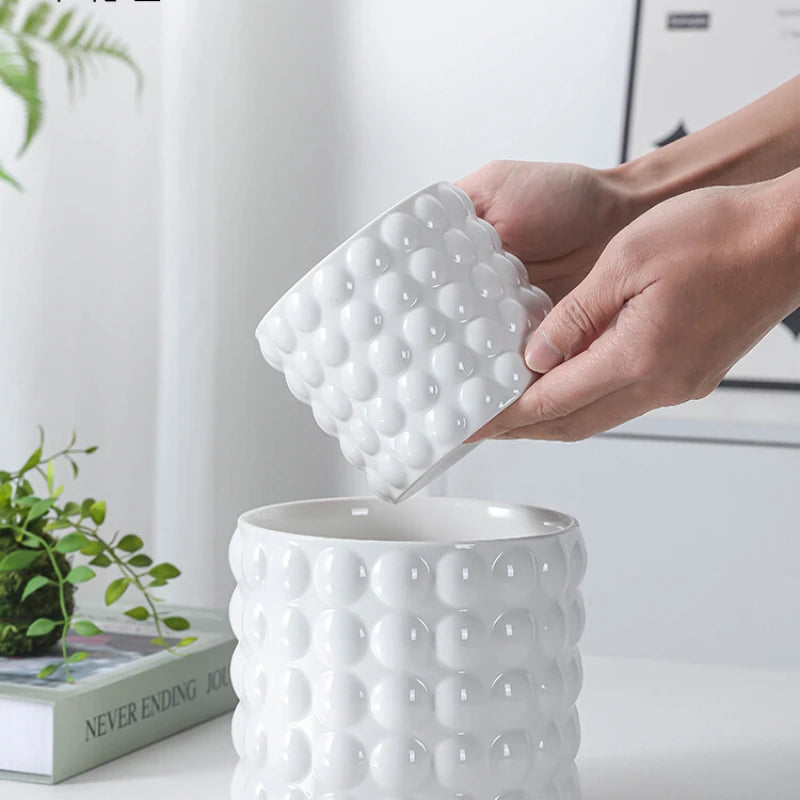 Ceramic Flowerpots European-style Indoor White Bubbles High Sense Small Potted Plants Special Ornaments for SucculentPhalaenopsi