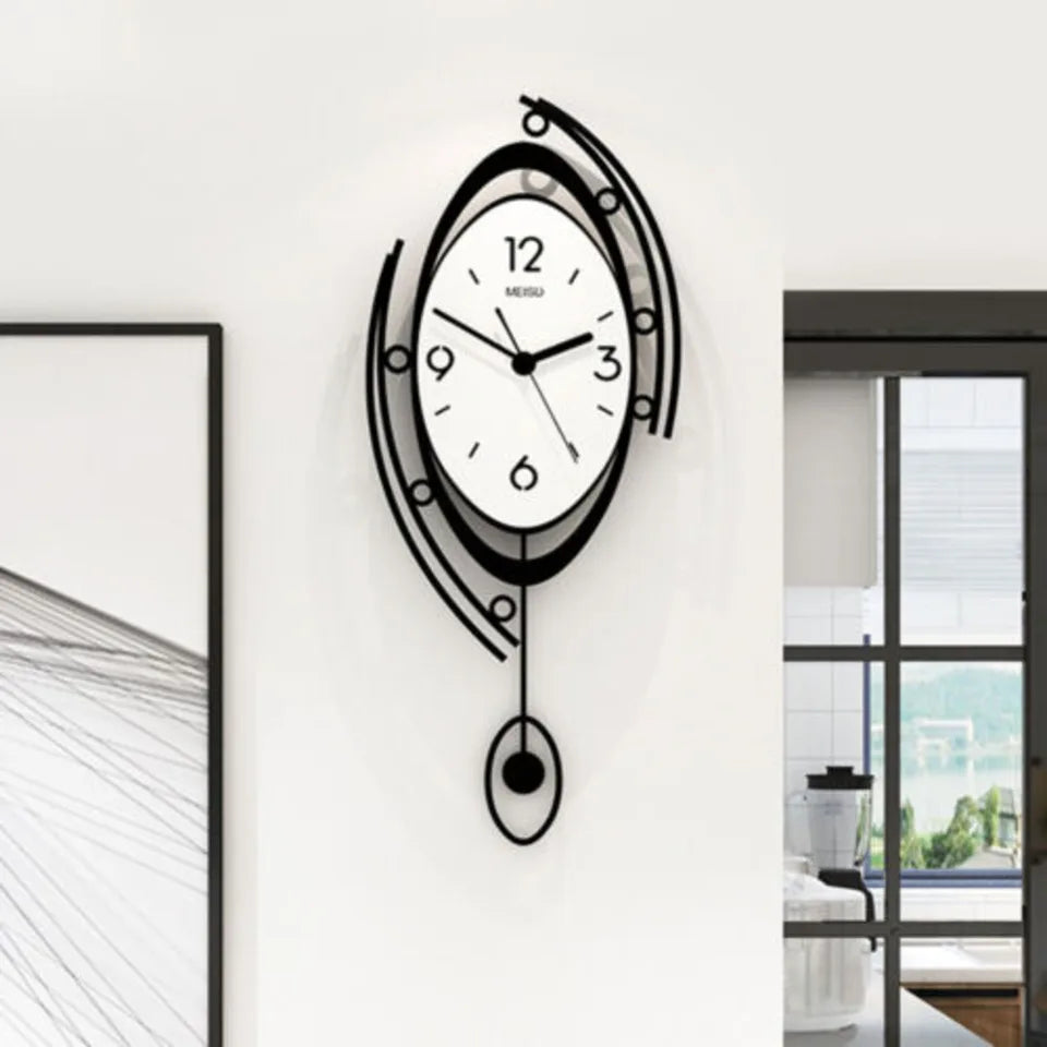 Large Nordic Wall Round Clock 3D Hollow Figures Creative Clock Battery Powered Wall Home Living Room Decor Metal Nonrust Pointer